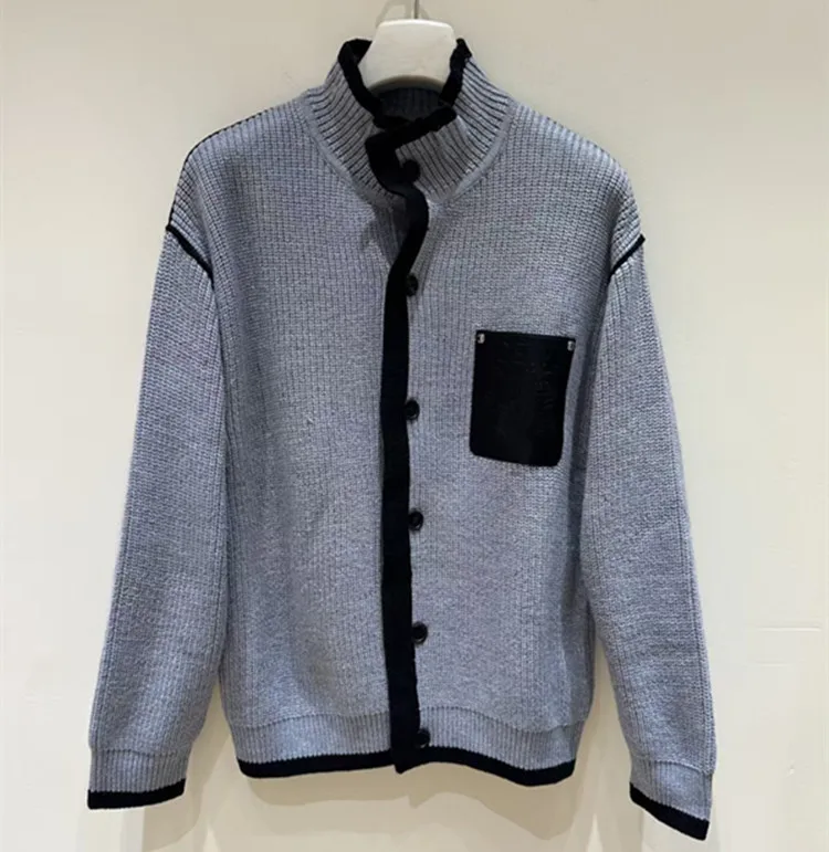 

Европа и Америка Новая мужская одежда на зиму Длинные рукава Однобортный воротник-стойка Шерстяной вязаный кардиган-свитер