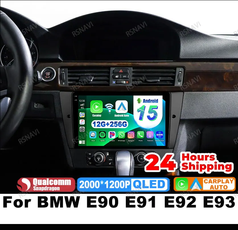 Car Radio Android 15 For BMW E90 E91 E92 E93 Navigation 4G LTE QLED GPS Viedo Player DVD 5G WIFI Wireless Carplay Auto DSP BT