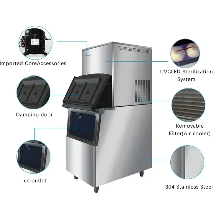 Self Dispensing Nugget 1000 Kg Machine Tube Portable The Shape Of Clear Cube Industrial 3 Ton Ice Maker