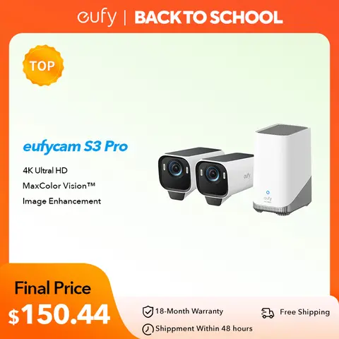 eufyCam S3 Pro 2-Cam 키트 태양광 카메라 야외 무선 MaxColor 야간 투시경 4K 보안 카메라(태양광 패널 영원히 전원 포함)