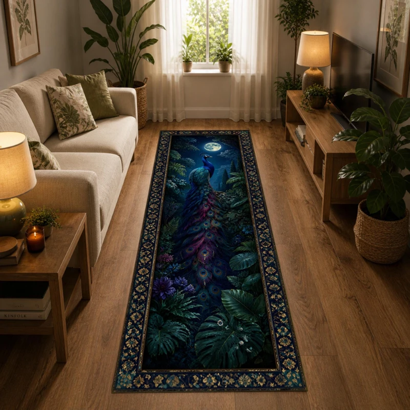 Oriental Nine Tailed Fox Cherry Blossom Art Graphics Runner Rug,Living Room,Corridor,Sofa Side,Non Slip Runner Rug,Home Decor