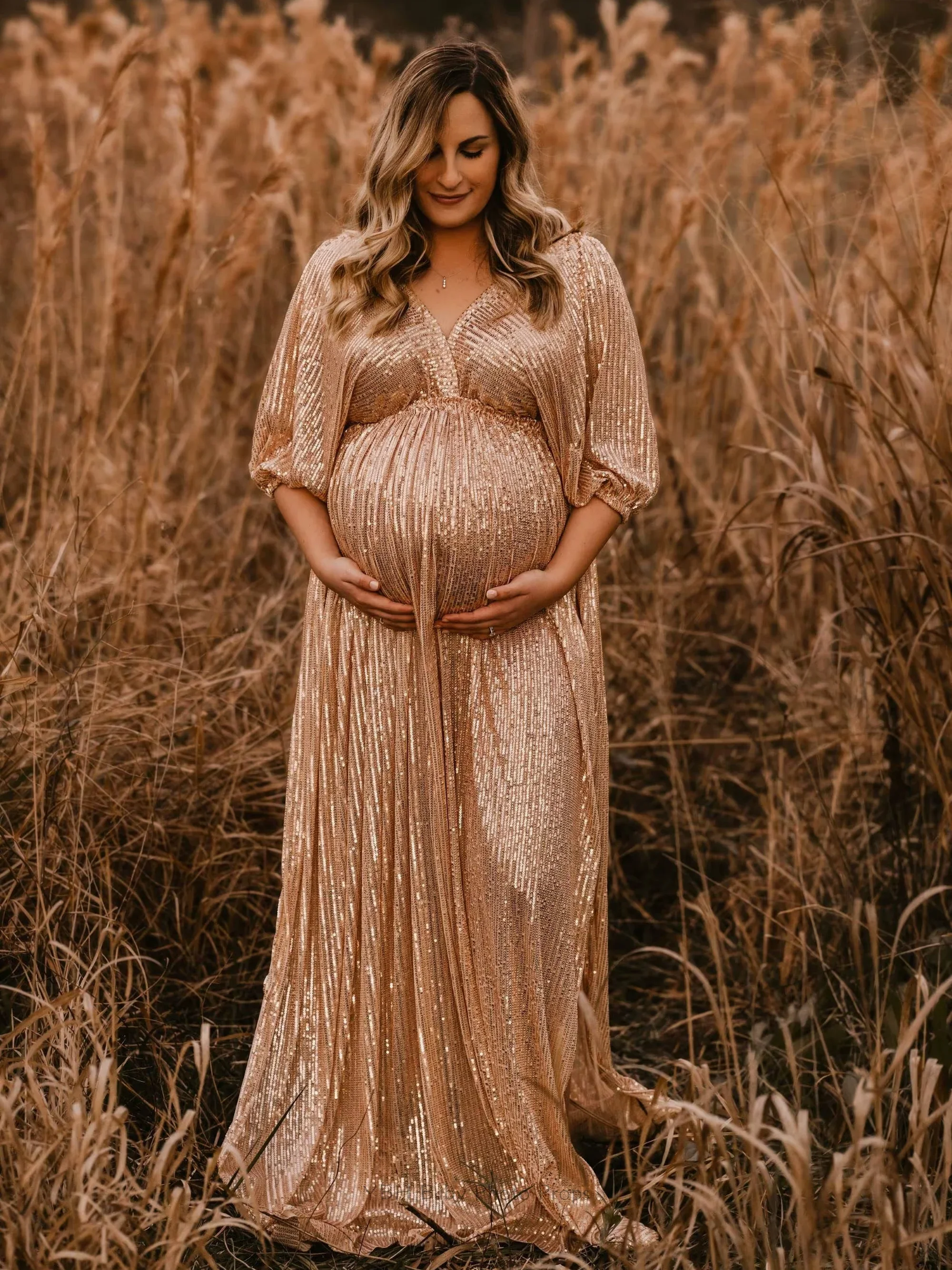 Maternity Photography Props Dress Elegant Vintage Sequin V-neck Dress For Photography Props Gown Clothes For Photo Shoot