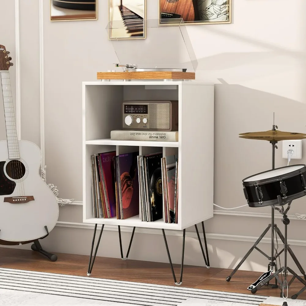 منضدة تخزين وسجلات الفينيل والشحن مع ميزات القرص الدوار والطاولة الجانبية