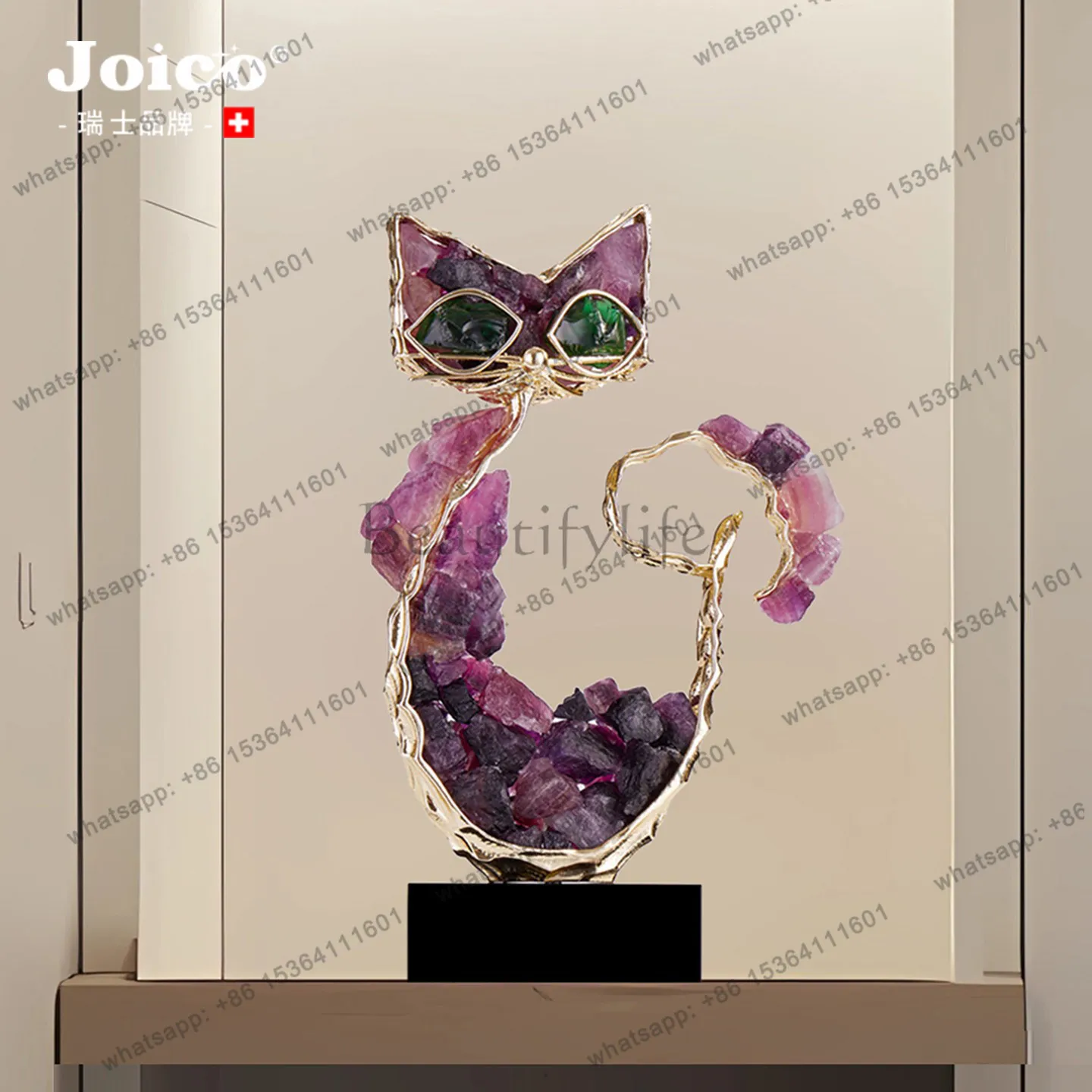 Light luxury high-grade amethyst lucky cat housewarming living room TV cabinet office desktop decoration