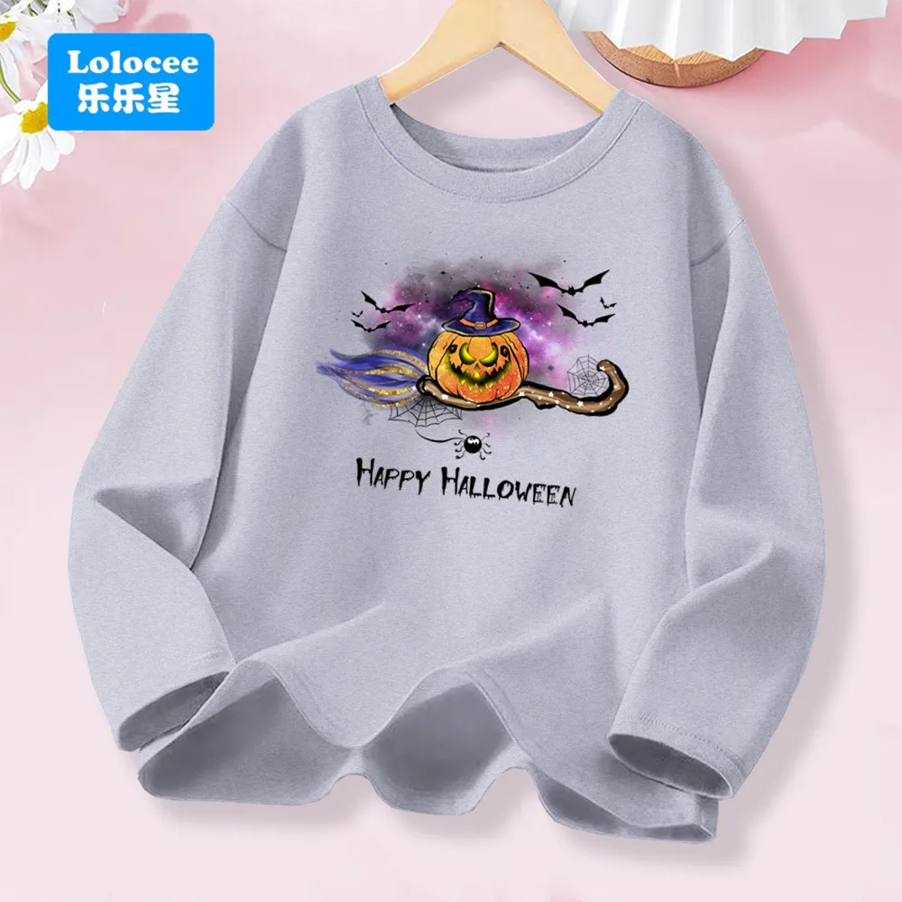 New Funny Halloween Pumpkin T Shirt Unisex Kids Long Sleeve O Neck Spring Casual Happy Halloween Printing Top Tee