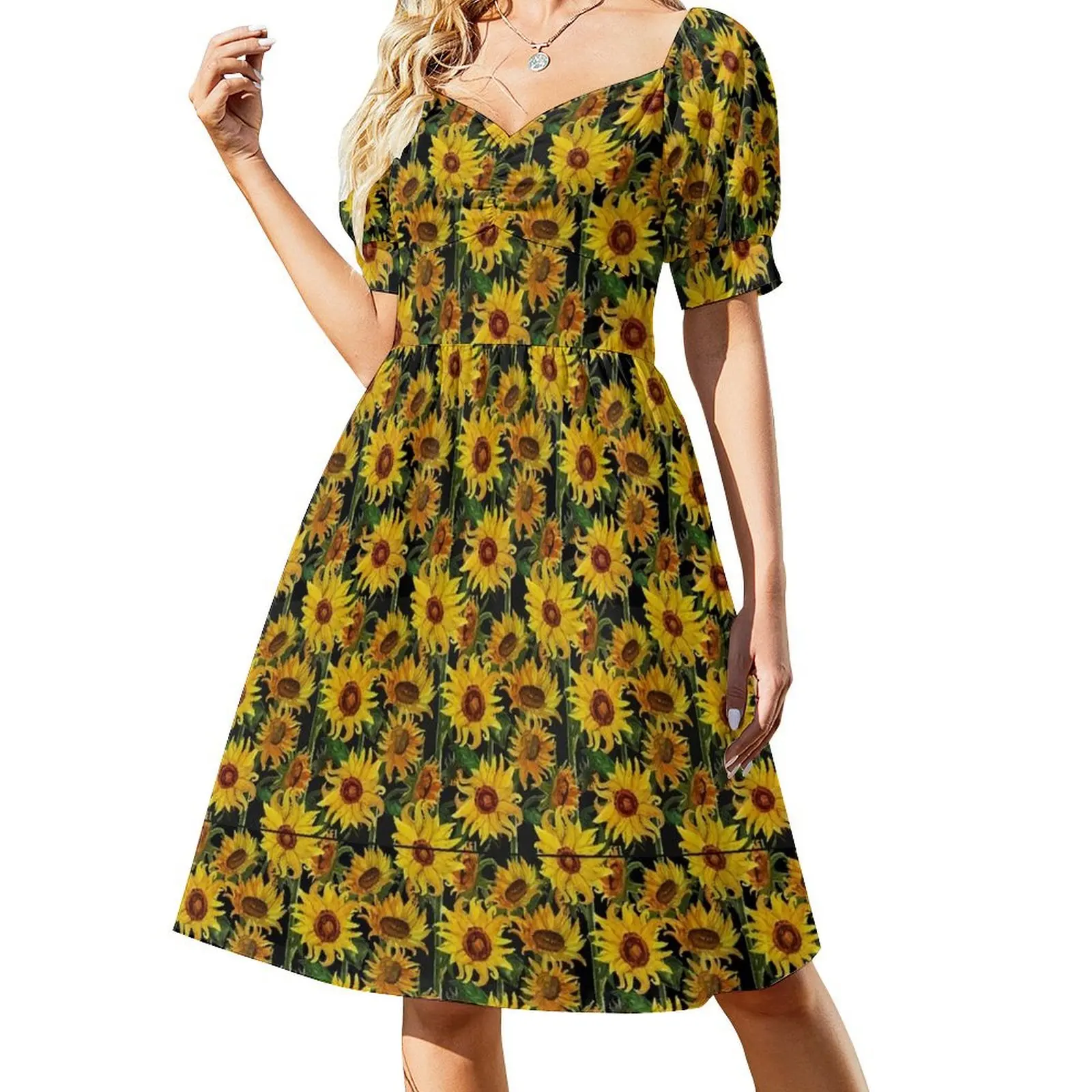 Sunflower Field Short Sleeved Dress ladies dresses for special occasion Woman's evening dress Dress