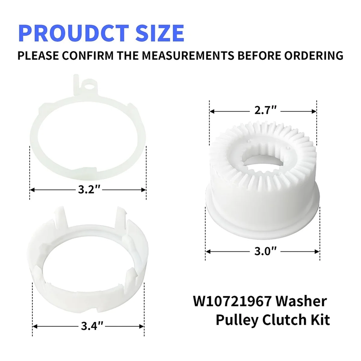 W10721967 Washer Pulley Clutch Kit, W10006384 Washer Drive Belt Replacement Kit Compatible for Whirlpool Kenmore Maytag