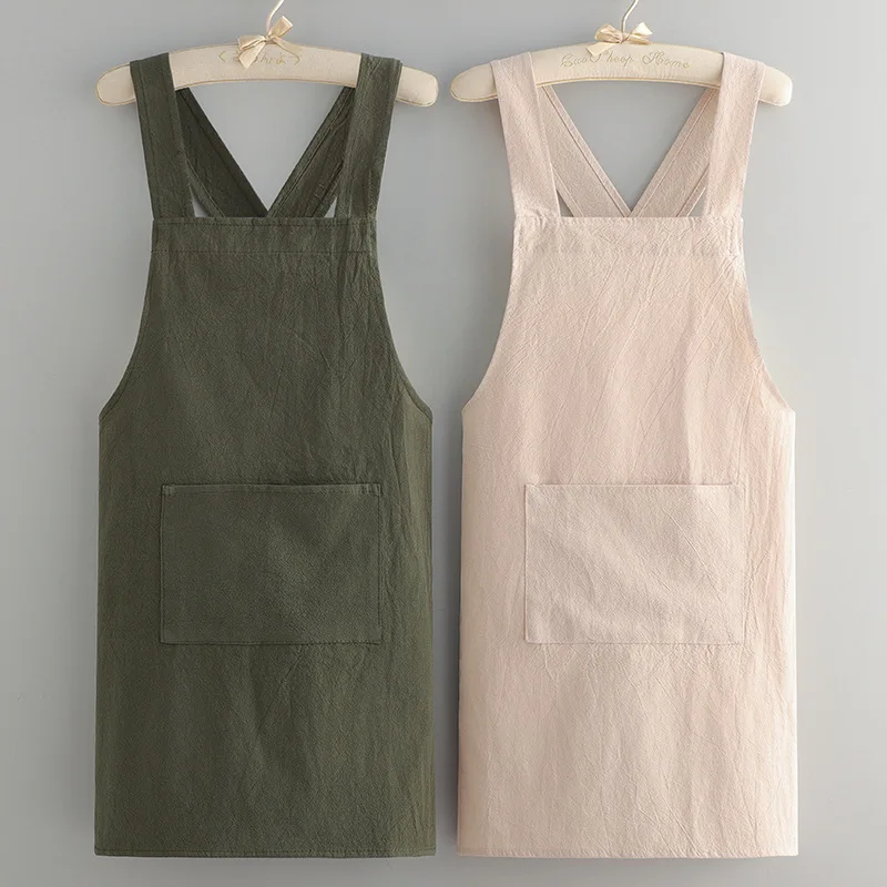 

Свободный и удобный хлопковый фартук для кухни, дышащий фартук для домашней готовки, подходит для кофеен, барбекю, рабочей одежды