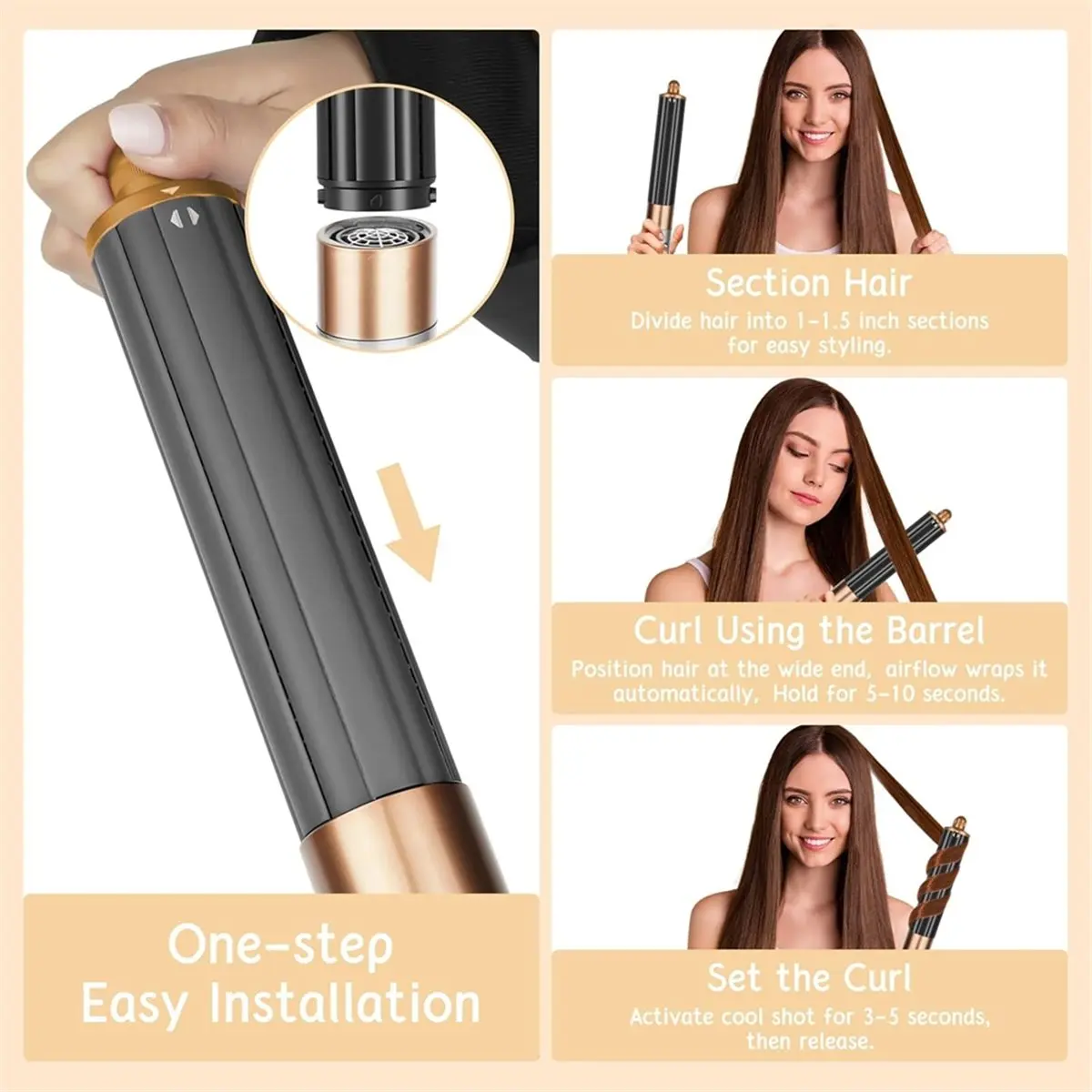 Cepillo Redondo BestBest y Accesorio de Barril para Cabello Largo de 40MM para Dyson Airwrap HS01 HS05 HS8 para Cabello Liso, Ondulado y Rizado