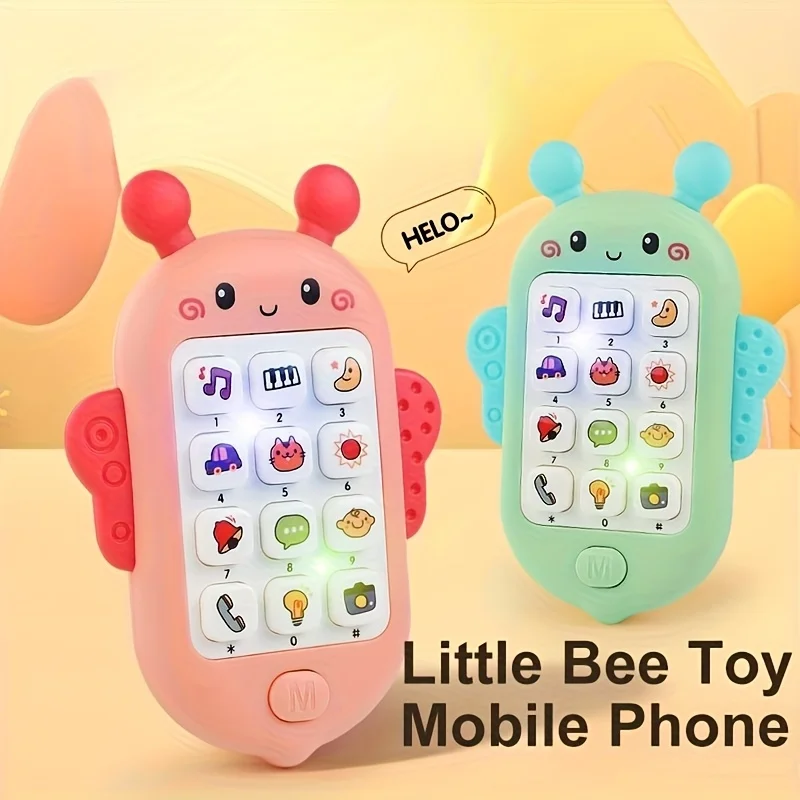 Giocattolo per l'apprendimento del telefono Bee Music: telefono con musica, storie, numeri, animali e modalità simile alla torcia, alimentato a batteria (non incluso)