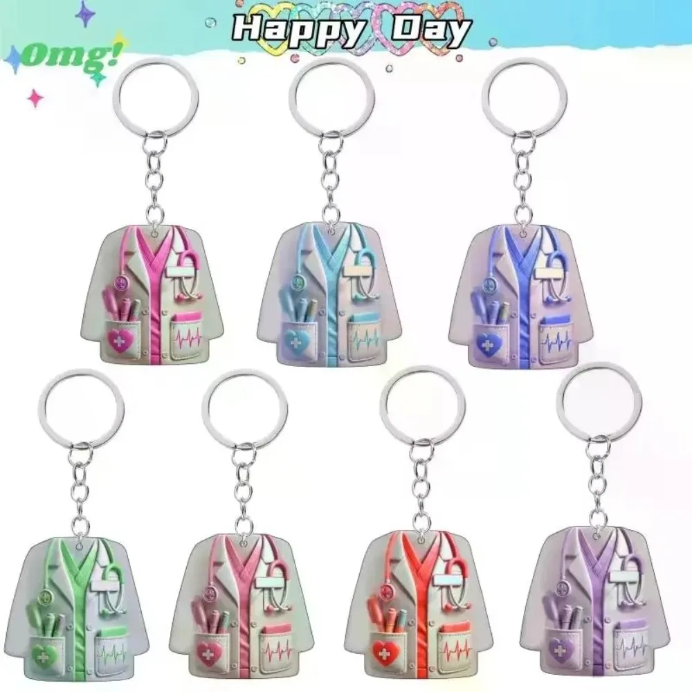 Personalized 2D Flat Nurse Uniform Keychain Acrylic Nurse Uniform Design Keychain Backpack Decoration Student Gift