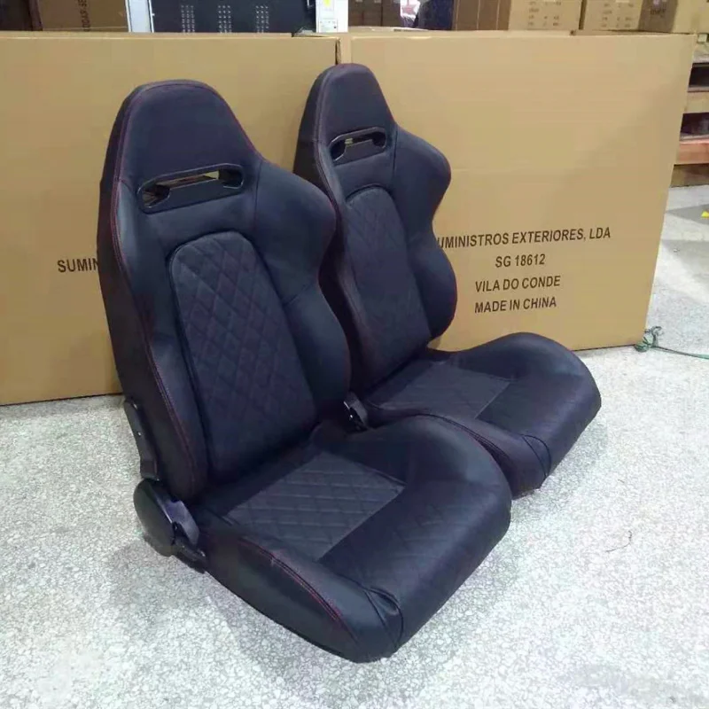 

Модифицированное черное универсальное автомобильное гоночное сиденье из ПВХ с двойной дорожкой в клетку 1019