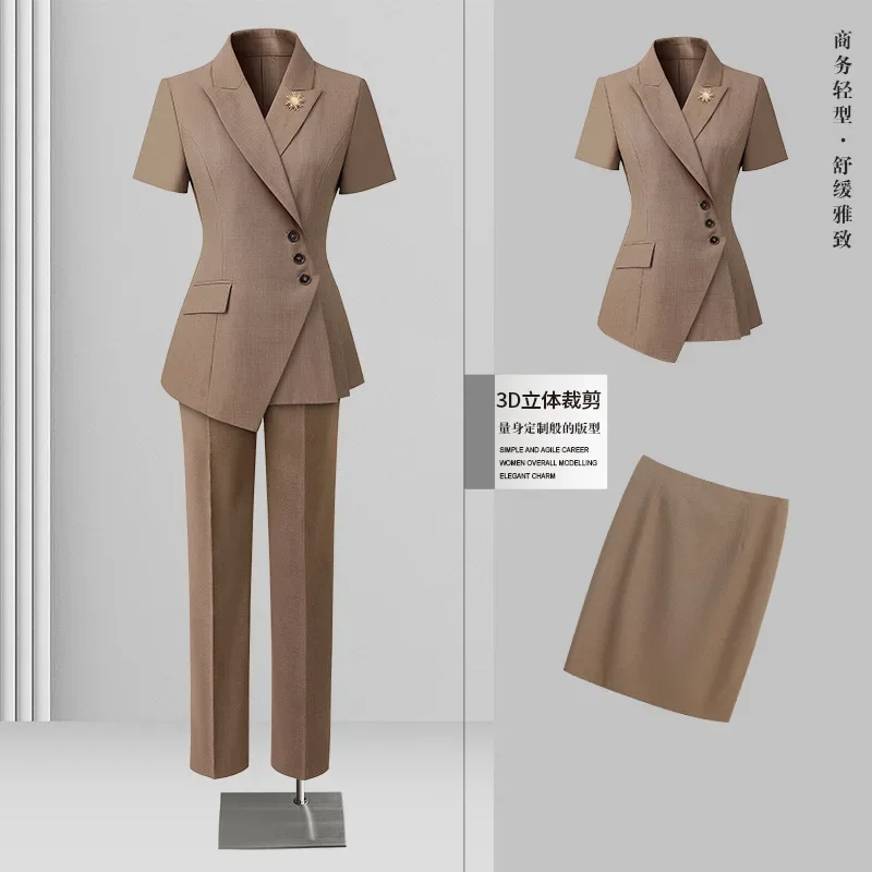 High-end Suit Women's Summer Thin Professional Short-Sleeve Blazer Pants 2Piece Set  Workplace Commuter Wear Female Office New