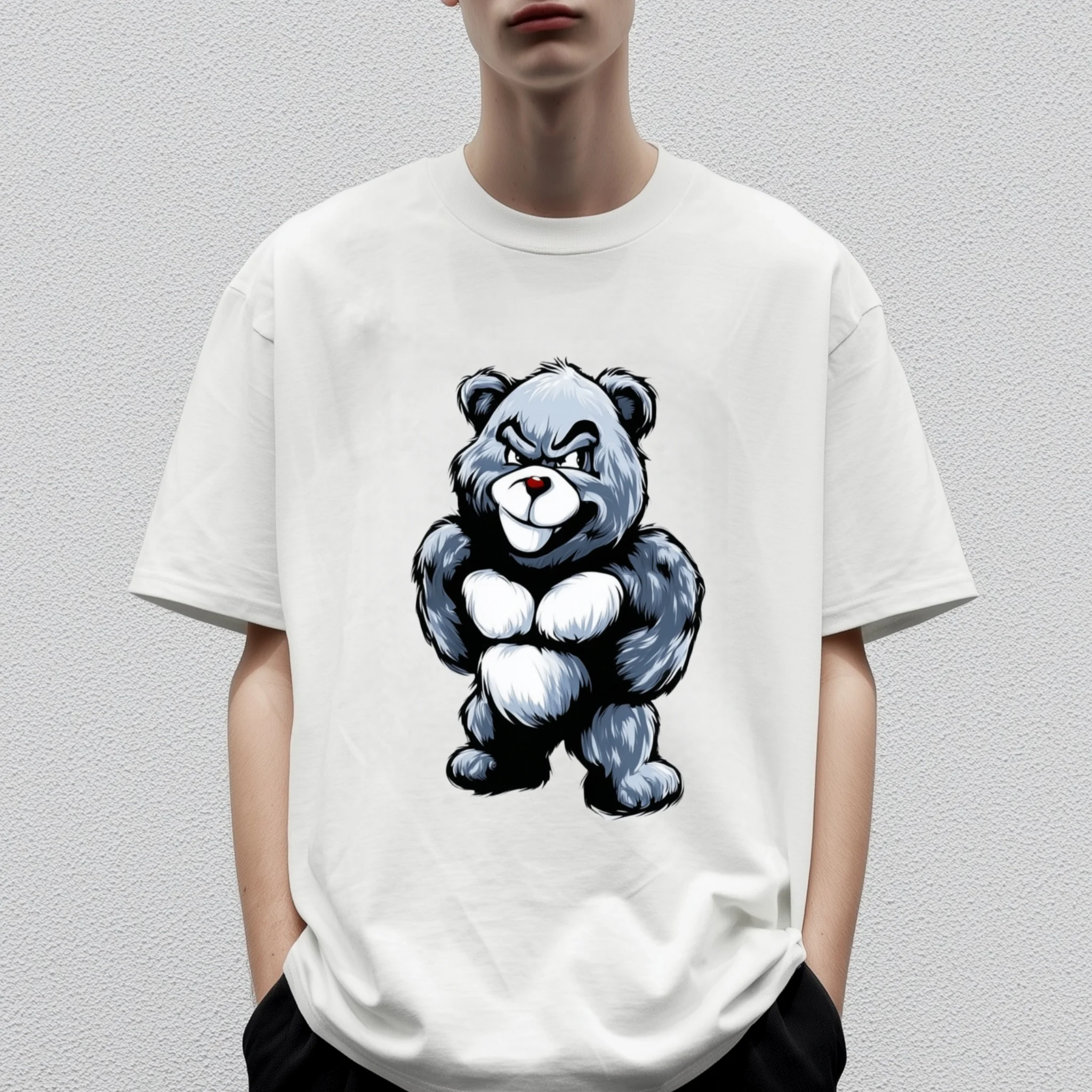 

Teevo Cute Bear Print T-Shirt for Men Casual Daily Wear Graphic Tee Summer Fashion Streetwear Top