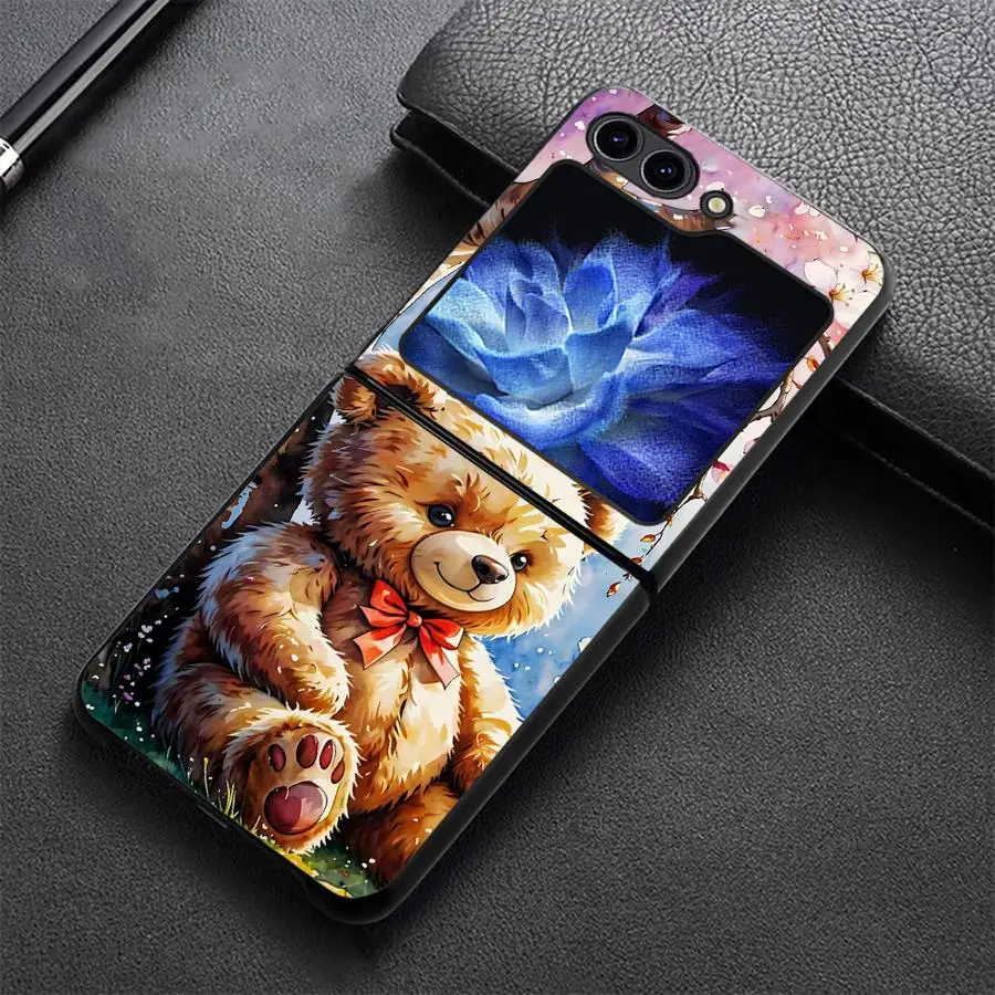 Case for Samsung Galaxy Z Flip 8 Flip5 Flip3 Flip4 Flip7 FE Flip6 Z Flip 7 6 5 4 3 Phone Shell Funda Sakura Brown Bear