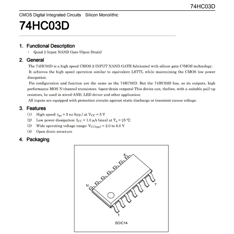 10PCS 74HC164D 74HC03D SOP-14 logic gate CMOS digital integrated circuit 8-bit shift register