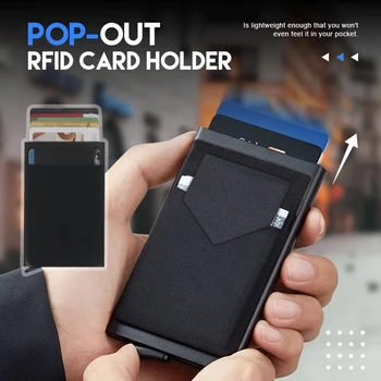 Pop-out RFID 카드 홀더, 슬림 알루미늄 지갑, 신축성 있는 백 파우치, ID 신용 카드 홀더, 블로킹 보호, 여행용 신분증 카드 홀더 