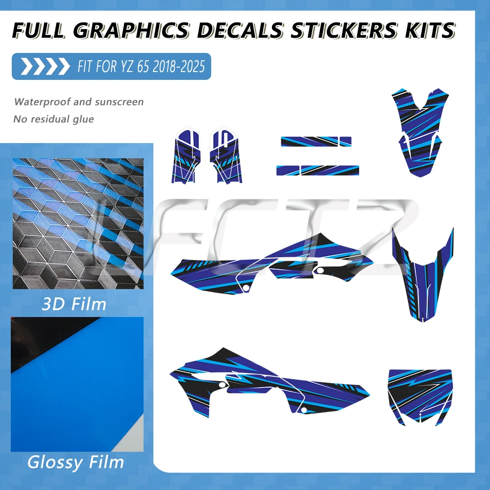 Full Set Motorcycle Background Graphics Decals Stickers Fit for YAMAHA YZ65 YZ 65 2018-2025 2024 2023 65cc Number Name Custom