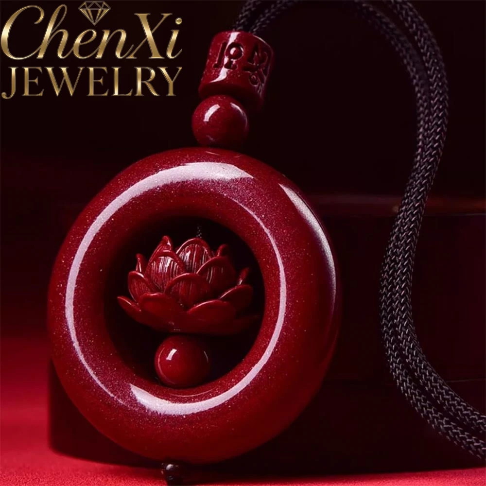 

High-end Cinnabar Lotus Round Pendant Luxury Quality Fashion Fine Jewelry Exquisite Popular Elegant Charms Mascots Young Gift