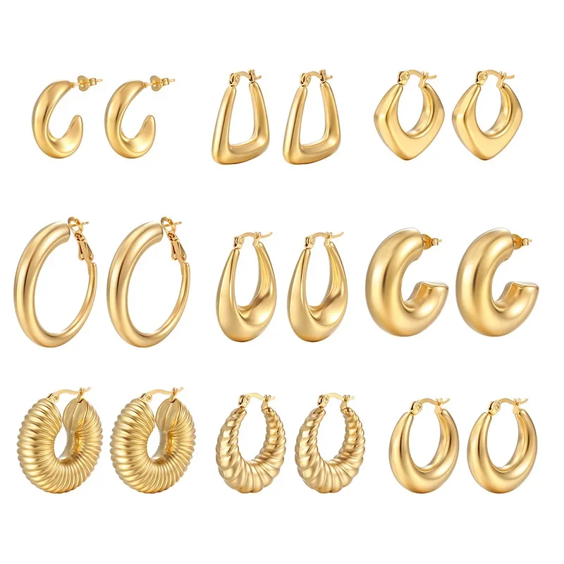 Fashion Round Hollow Gold Jewelry Earrings Stainless Steel Material 18kPVD Gold-plated Waterproof and Non-fading Eardrop