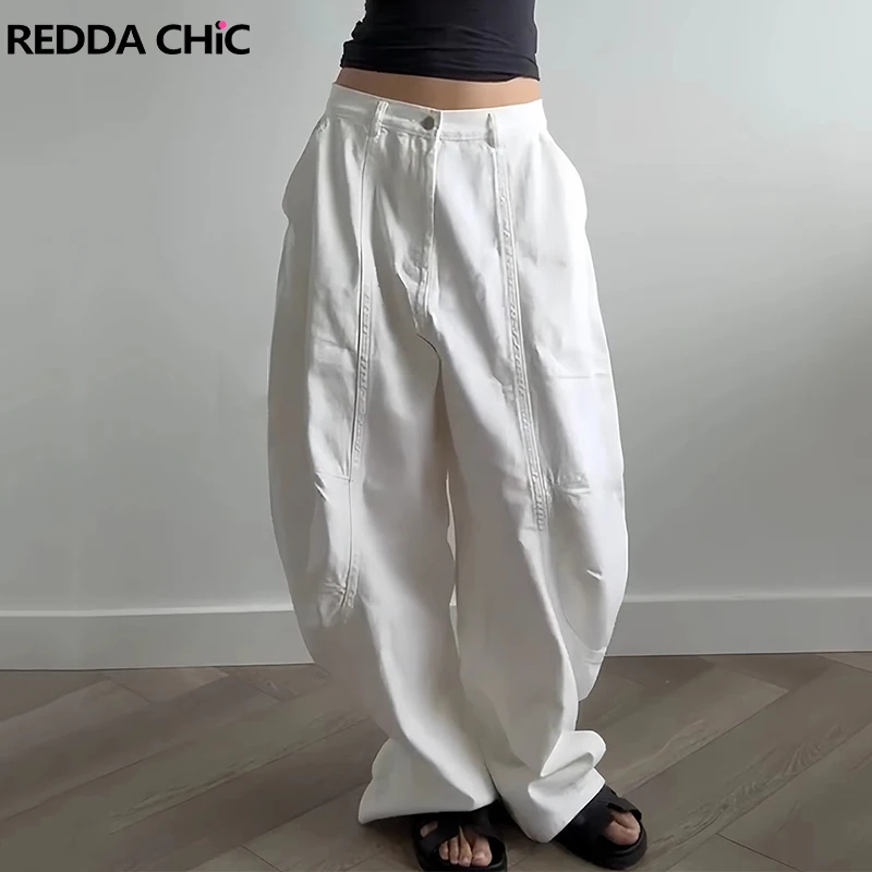 

ReddaChic Women Boyfriend Seam Patchwork Jeans Silhouette Wide Leg High Waist Oversized Barrel Pants Rapper Hip Hop Streetwear