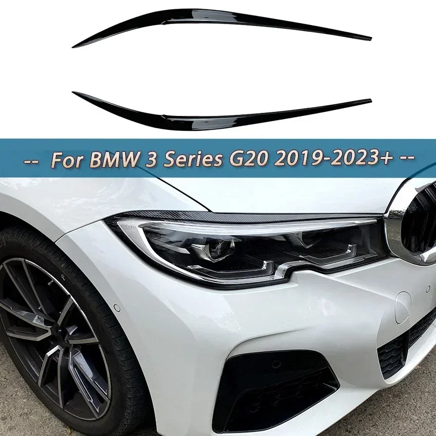 2Pcs For BMW 3 Series G20 320i 325i 330i 2019-2023+ Car Headlight Eyebrow Eyelid Cover Trim Decorative Gloss Black Body Kits ABS