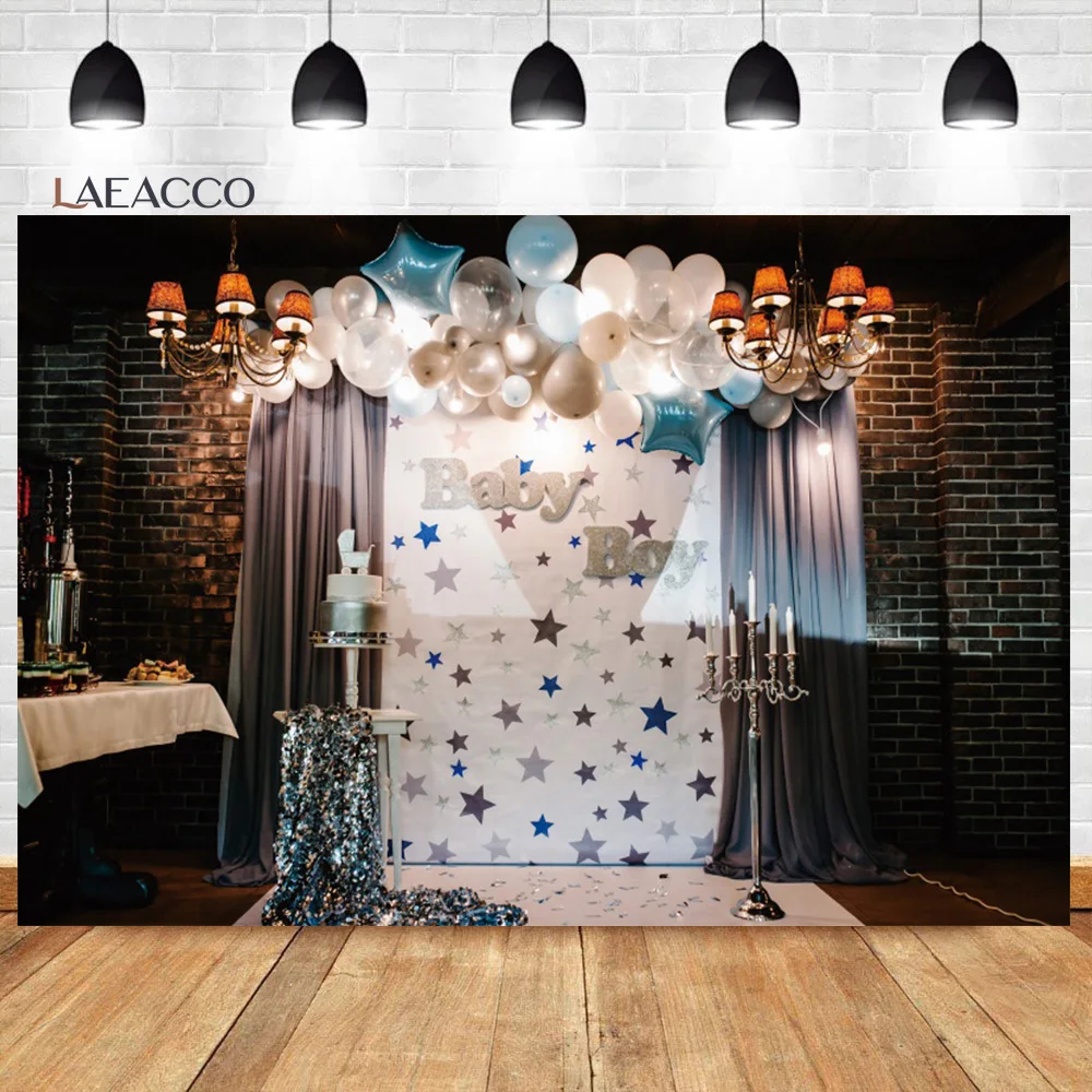 

Laeacco Boy Birthday Party Decor Backdrop Interior Brick Wall Balloon Candle Child Kid Portrait Photocall Photography Background