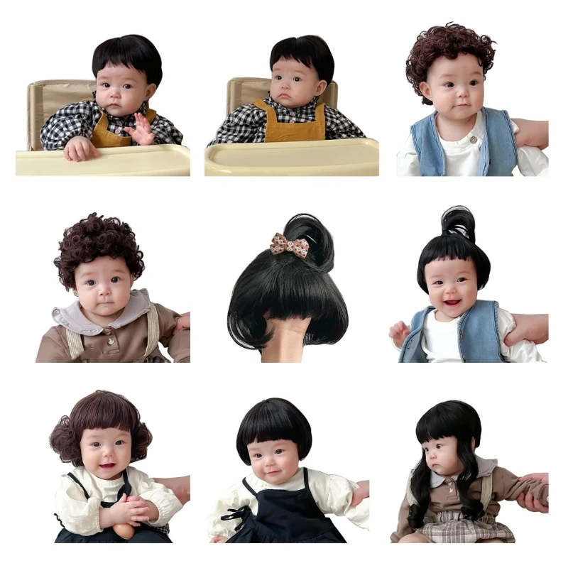 Q0KB Baby Wig Children's Bobo Curl Short Hair Photo Props Infant Toddlers Wig Headwear Girl's Braid Small Kids Hair Cover