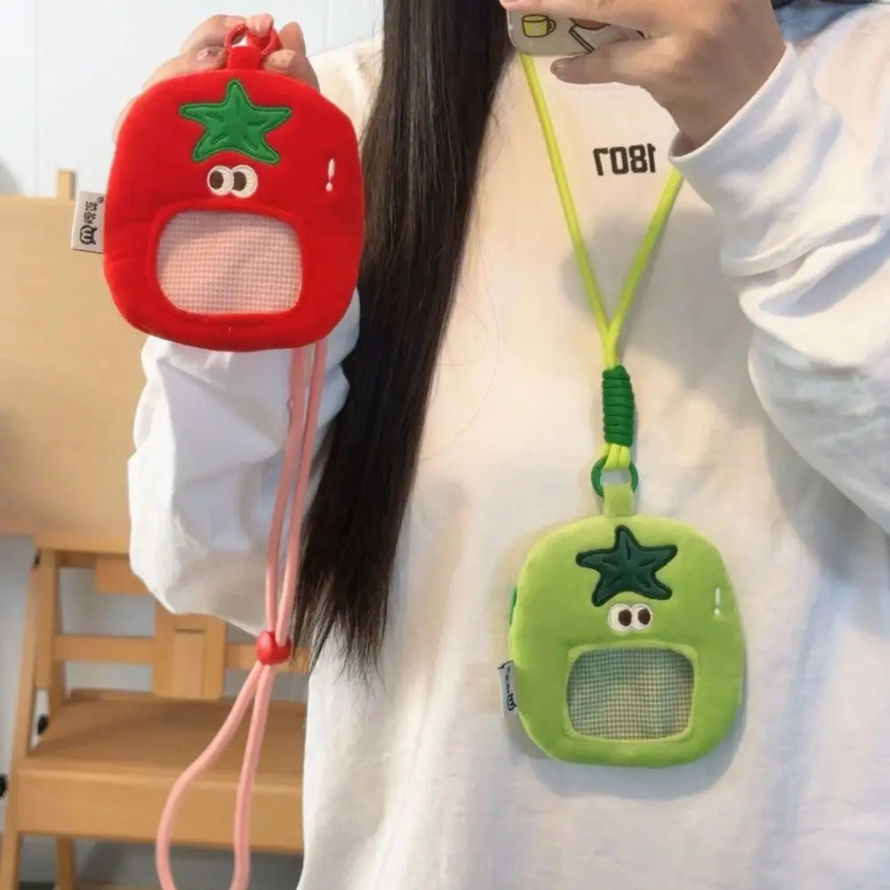 Monedero de tomate de dibujos animados de expresión, bolsa para auriculares, tarjetero de ídolo coreano, bolsa transparente para colgar en el cuello, bolsa para artículos pequeños