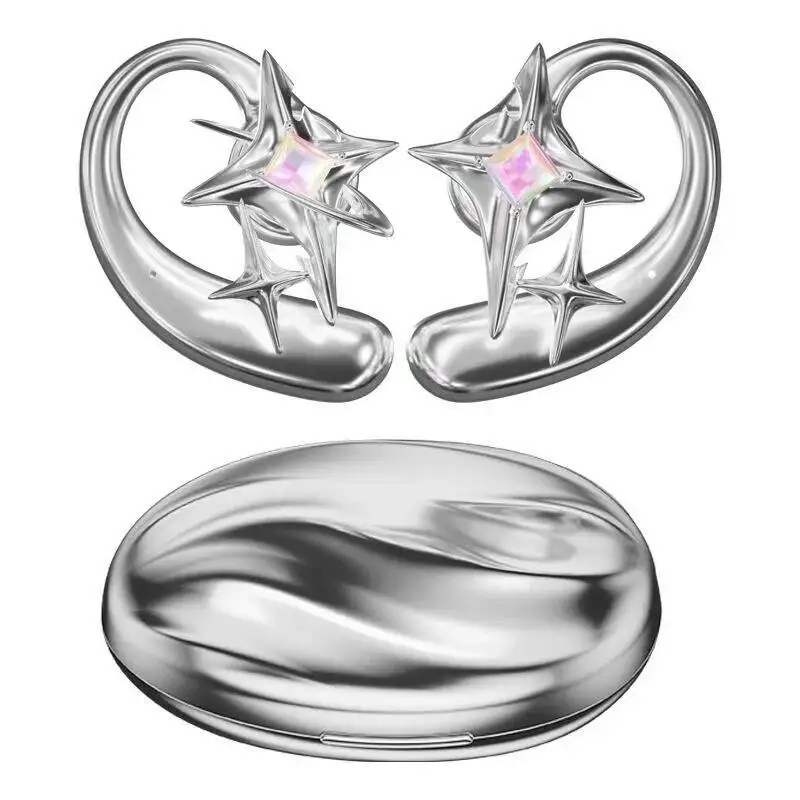 

Wireless Bluetooth Chrome Earhook Headphones with Two Pair Magnetic Drill Set OWS Bone Conduction Hanging Ear IPX4 Sports Earbud