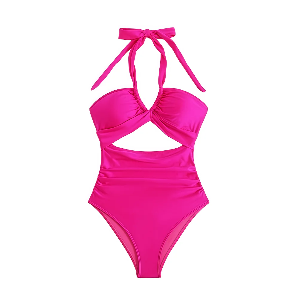 Einteiliger Badeanzug für Damen mit tropischem Blumenmuster, Neckholder-Strandkleid, sexy Bikini-Badeanzug mit Bauchkontrolle für den Sommerurlaub 2025,