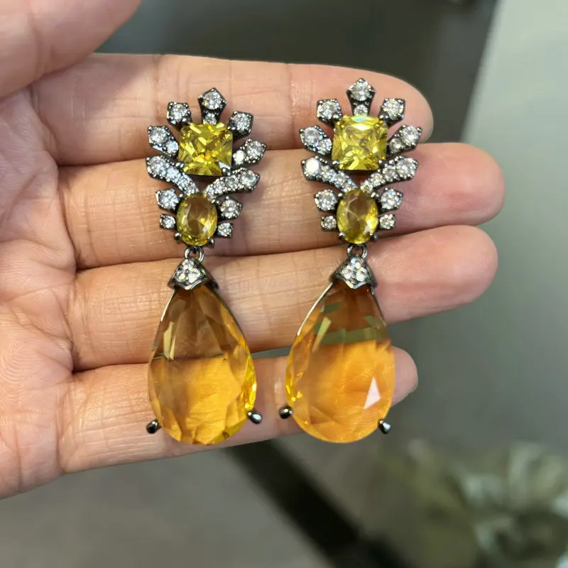 Bilincolor Mode Vintage Große Gelb Cubic Zirkon Ohrring für Frauen – Detail 22