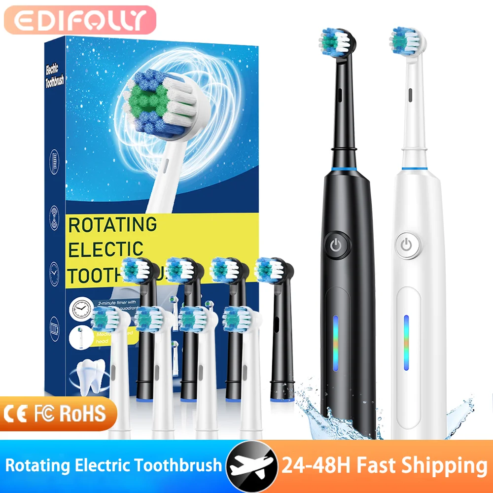

Перезаряжаемая звуковая зубная щетка с 4-мя сменными насадками, вращающаяся электрическая зубная щетка для взрослых, глубокая чистка, отбеливание зубов