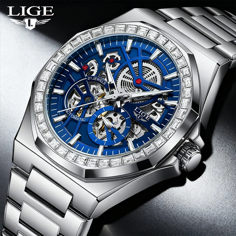 

LIGE Luxury Watches Fashion Hollow Waterproof Luminous Men's Automatic Mechanical Wristwatches Outdoor Tourbillon Watch For Man