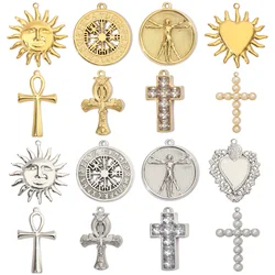 3pcs/Lot Sun Heart Stainless Steel Diy Charms Women  Zircon Egypt Cross Earring Necklace Making Elephant Viking Jewelry Pendant
