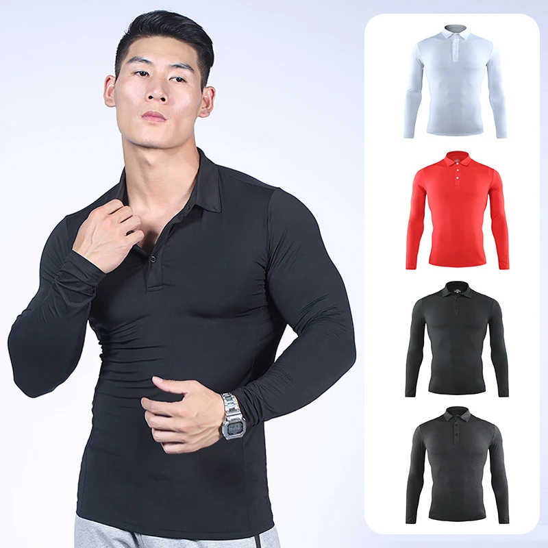 

Autumn Gym Fiess Zipper Stand Collar Quick Dry Breathable Running Shirt Men Bodybuilding Sport T-Shirt Long Sleeve