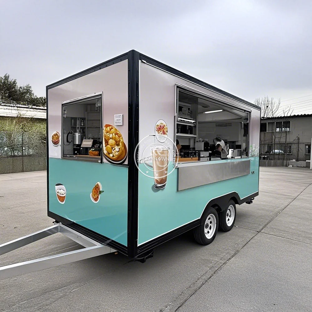 

Europe Standard Food Truck Mobile Kitchen food cart with fridge and display food vending cart