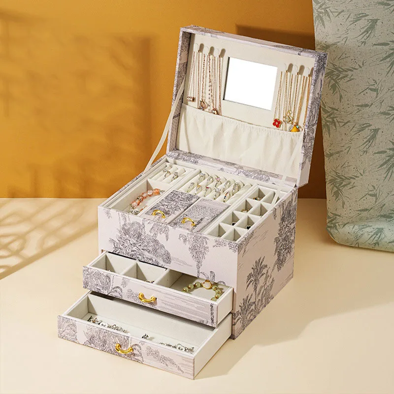 

Luxury Jewelry Box Large Capacity Jewelry Storage Case Portable Ring Necklace Boxes Desktop Decoration Trinkets Organizer Cases