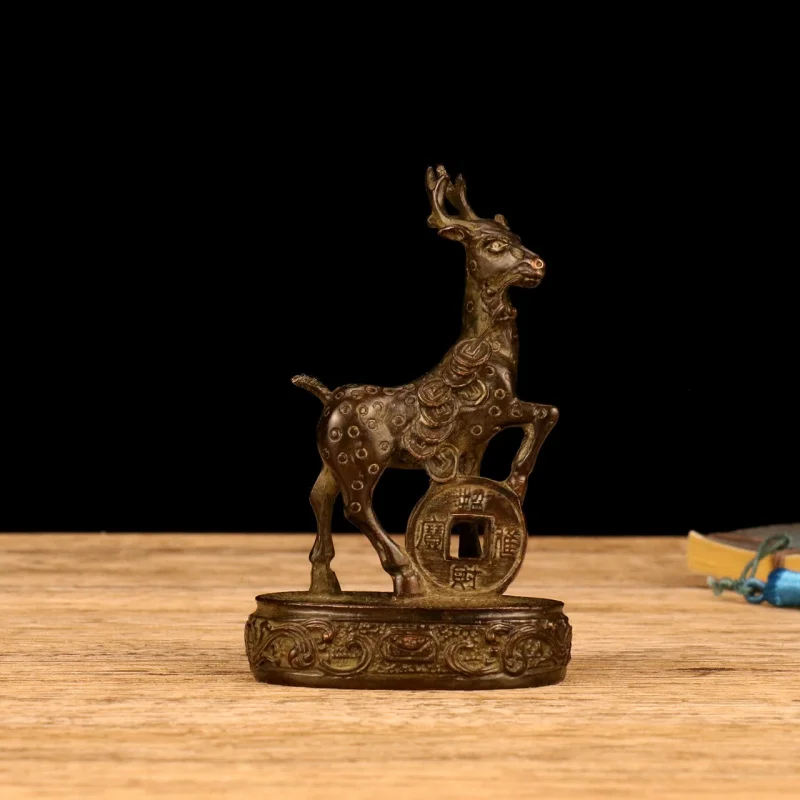 

Antique Fortune Deer Copper Ornament Collectible Animal Plum Blossom Deer Home Decoration Craft