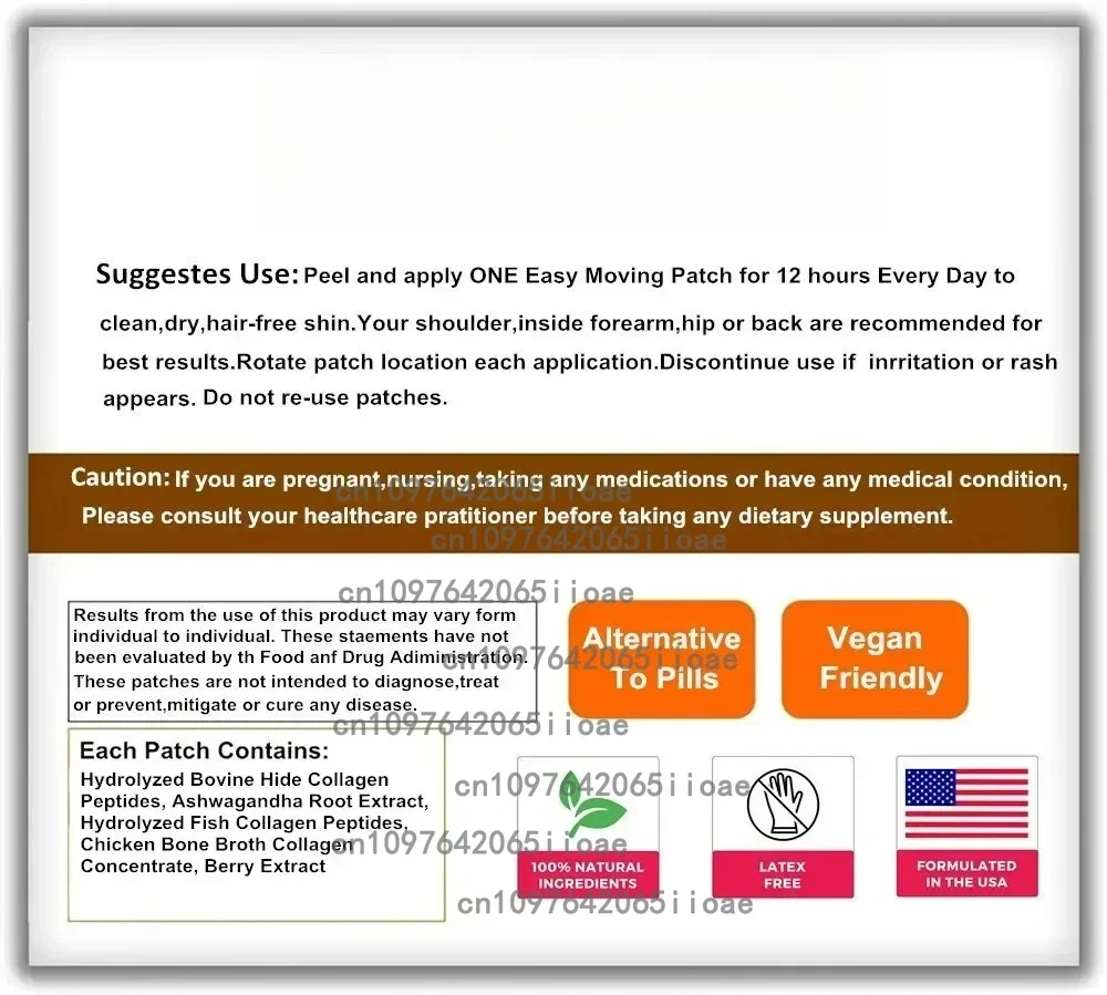 30 Patches Multi-Collagen Peptides Transdermal Patches Types I, II, II, V & X, Supports Healthy Skin and Nails, Gut Health