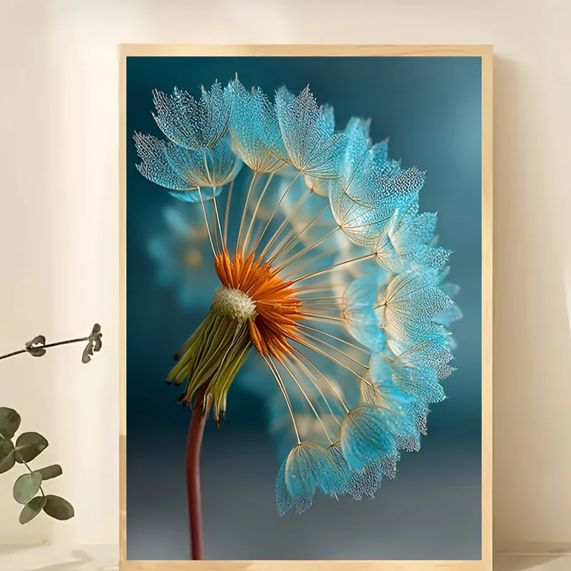 2027,1pc Modern Minimalist Abstract Floral Frameless Canvas Painting - Blue & Orange Suitable for Living Room, Bedroom, Offic