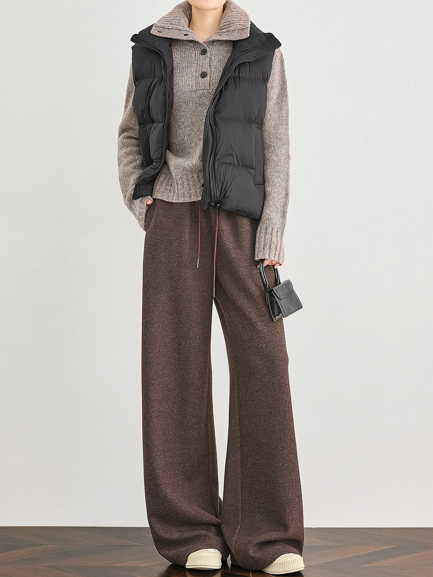 Calças Esportivas de Lã Tricotadas TUMPUS para Mulheres, Outono/Inverno, Calças Casuais de Perna Larga e Reta, Anti-Bolinhas