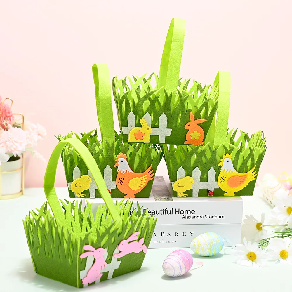 Cartoon Bunny Bags Happy Easter Egg Rabbit Flower Green Basket for Party DIY Chick Happy Easter Day Decor Home Spring Eggs Bags