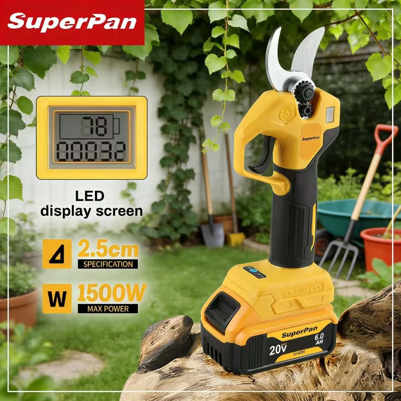 

SuperPan Portable Pruner electric scissors mini for small branch cutting home garden care lawn trim for dewalt 20V battery pin