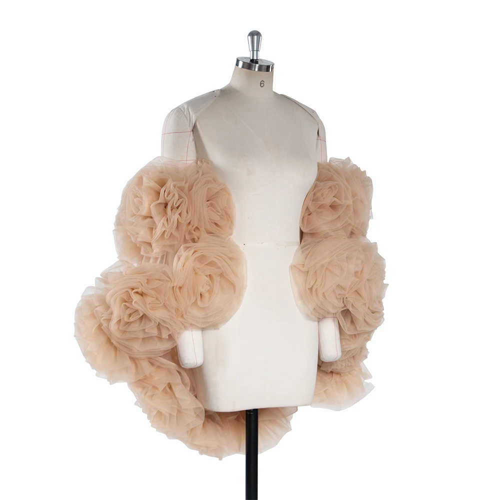 

Tulle 3D Flower Short Cape Bridal Cover Up Pregnant Dress Photo Session Maternity Dresses for Pregnant Photography YW251011