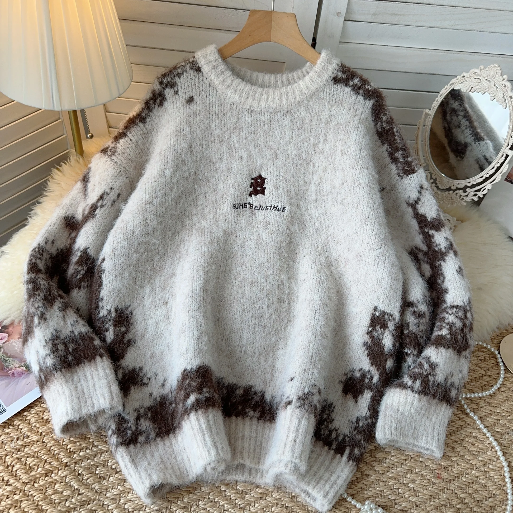 Vintage Knit o-collo Sexy manica lunga Casual Patchwork Basics moda coreana High Street Office Lady sciolto autunno inverno Top