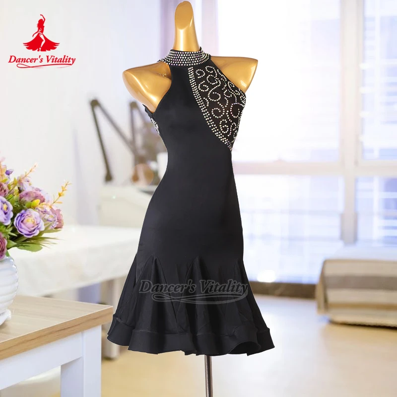 Adult Chacha Samba Rumba Sexy High-neck Dresses Customize Women Latin Professional Perform&Practise Clothing Dancer's Vitality