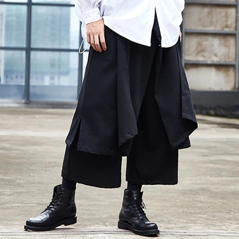 

Мужская однотонная юбка из двух частей, брюки, американский ретро-модный тренд, повседневные свободные дышащие нишевые летние мужские плавки