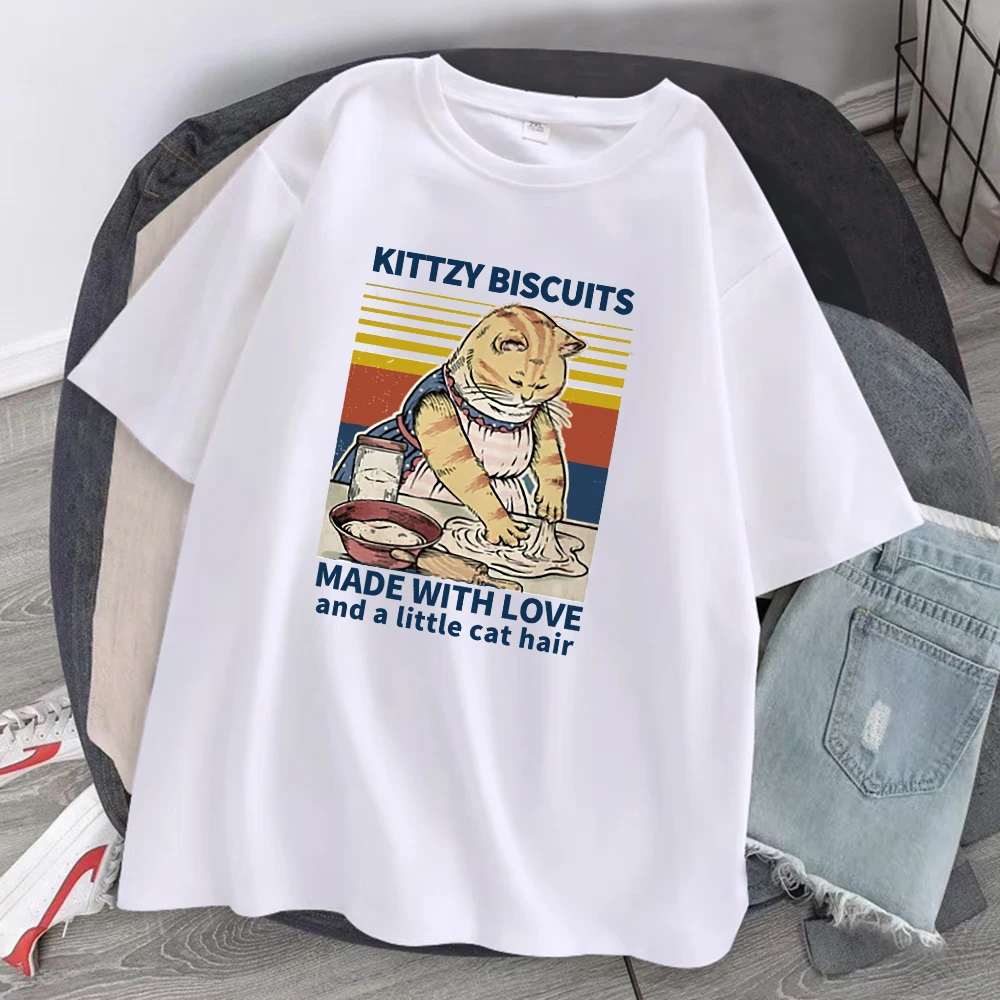 Kittzy Biscuits Made With Love And A Little Cat Hair Tshirts Men Cotton T-Shirts Summer Fashion Tee Clothes Casual O-Neck Tshirt