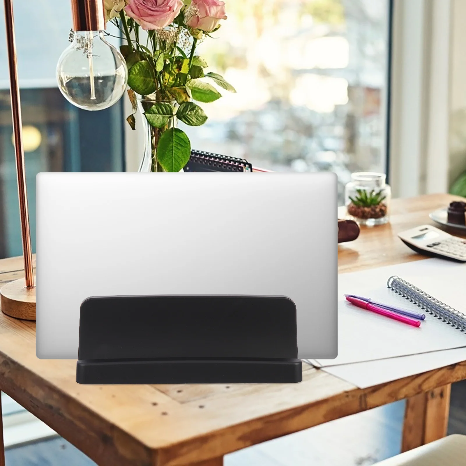 Supporto per laptop a doppio slot Supporto da tavolo in plastica di tipo verticale Robusto organizer per laptop per riporre oggetti per l'home office e la casa